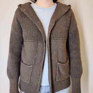 Max Studio Open Front Cardigan Hooded Sweater Brown Small